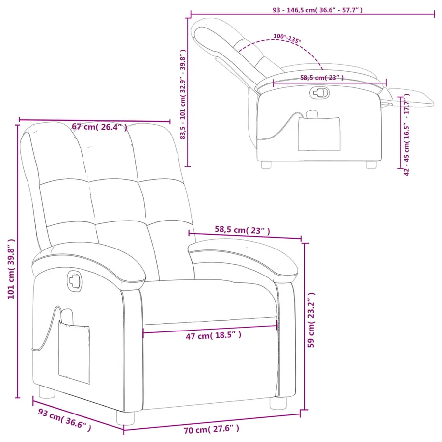 Fauteuil inclinable de massage gris clair tissu - 13