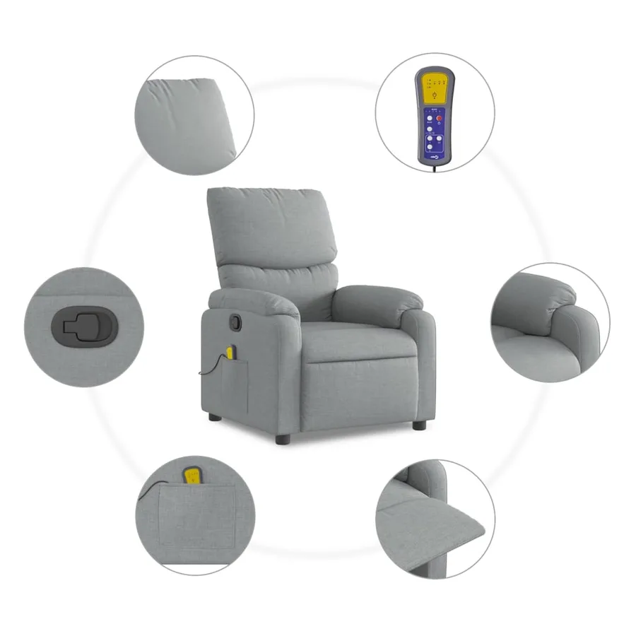 Fauteuil inclinable de massage gris clair tissu - 6