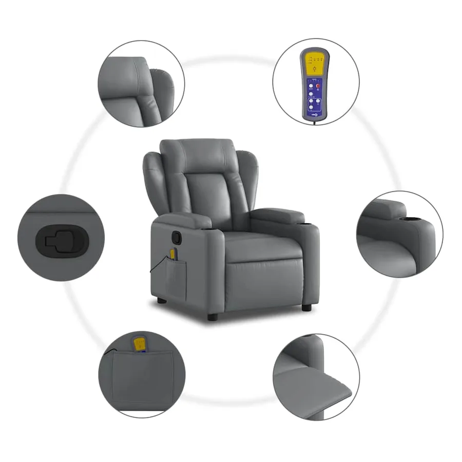 Fauteuil de massage inclinable Gris Similicuir - 9