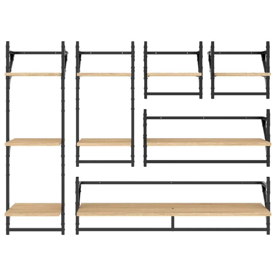 Ensemble d'étagères murales avec barres 6 pcs chêne sonoma - 4