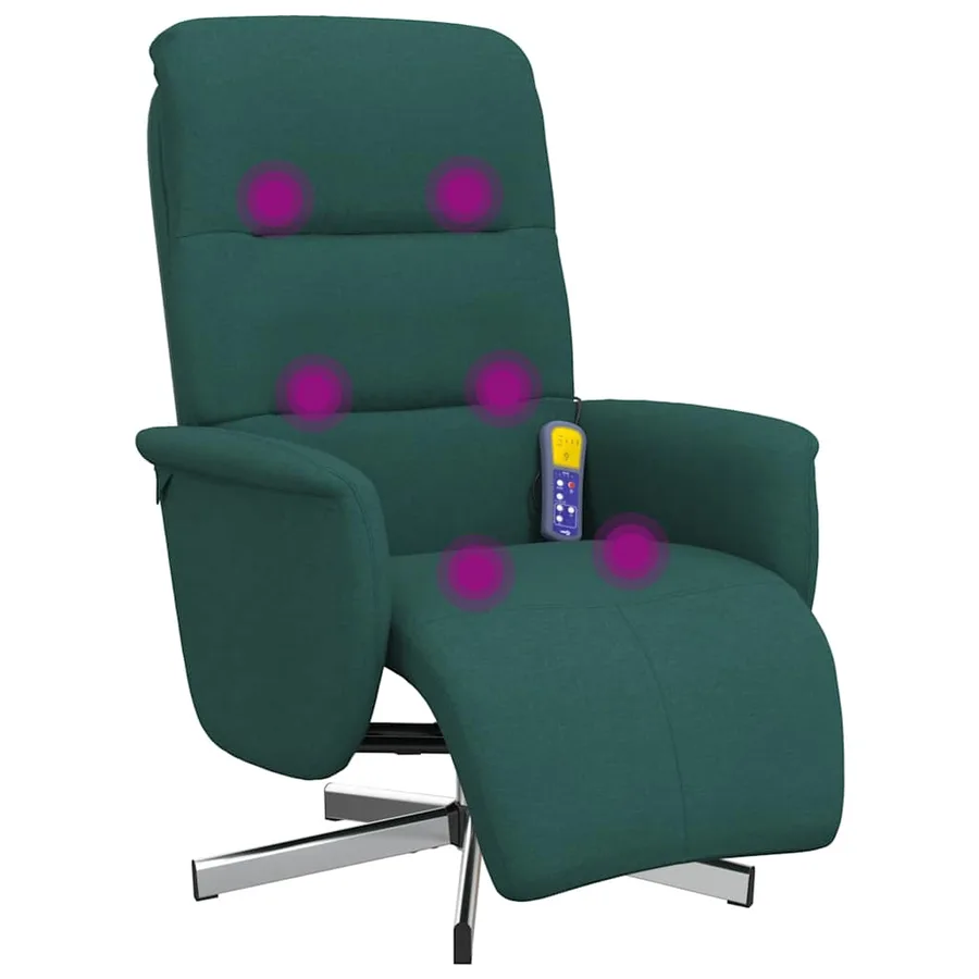 Fauteuil inclinable de massage et repose-pieds vert foncé tissu - 2