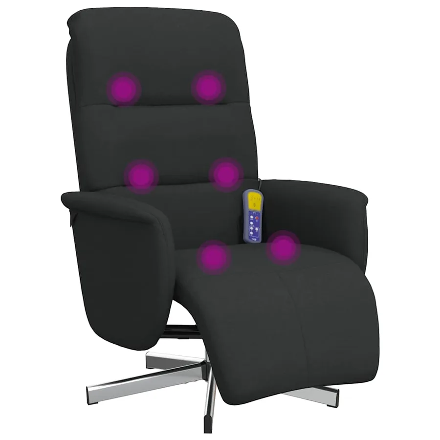 Fauteuil inclinable de massage avec repose-pieds noir tissu - 2
