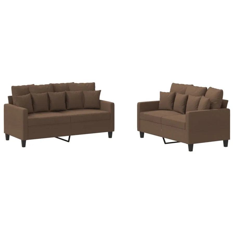 Ensemble de canapés 2 pcs avec coussins Marron Tissu - 2