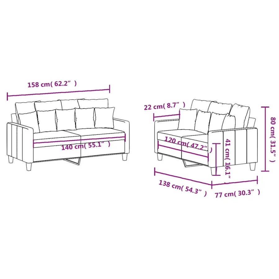 Ensemble de canapés 2 pcs avec coussins Marron Tissu - 7