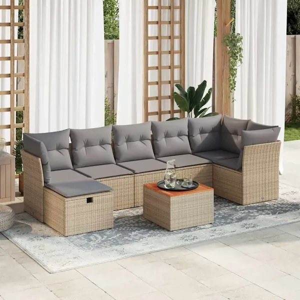 Salon de jardin avec coussins 8pcs mélange beige résine tressée
