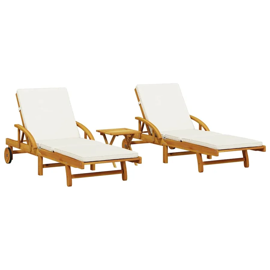 Chaises longues lot de 2 avec table bois massif d'acacia - 2