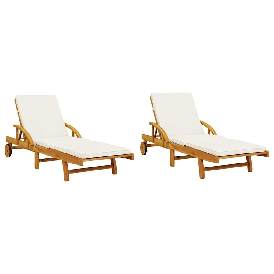 Chaises longues lot de 2 avec table bois massif d'acacia - 4