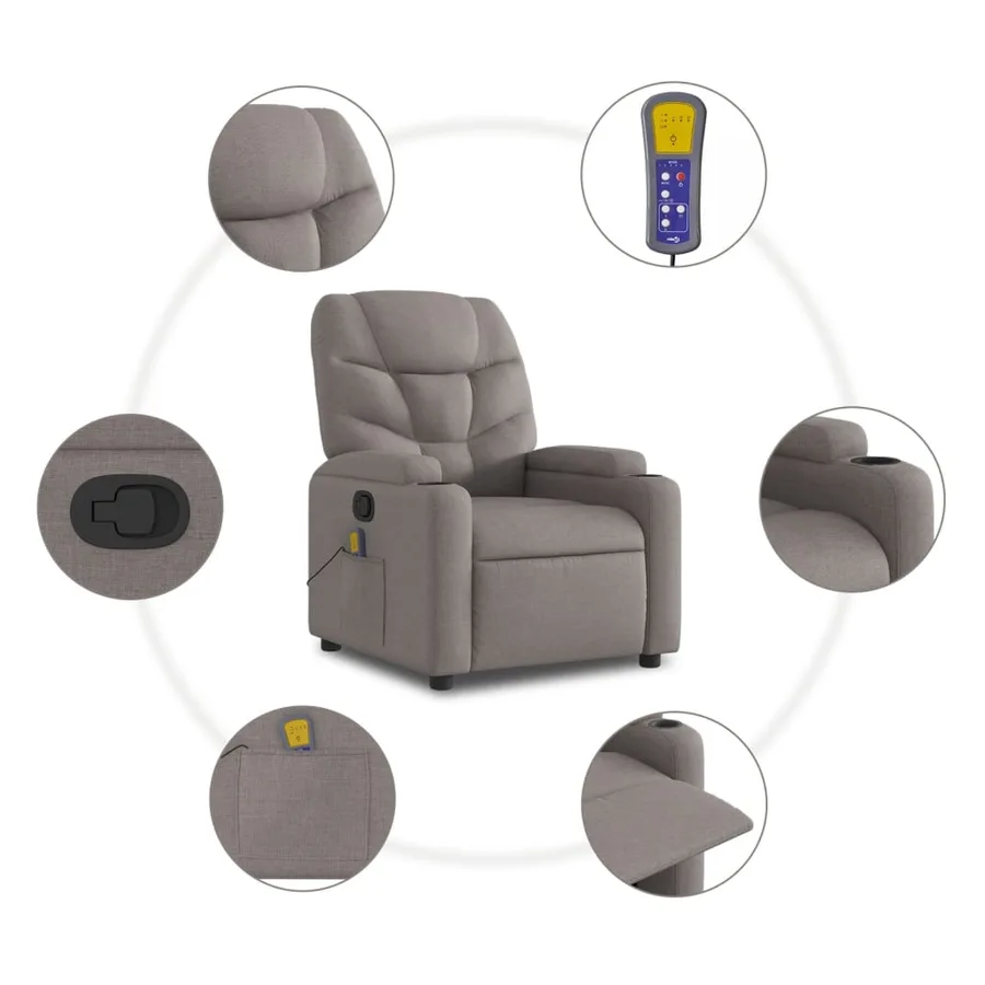 Fauteuil de massage inclinable Taupe Tissu - 8