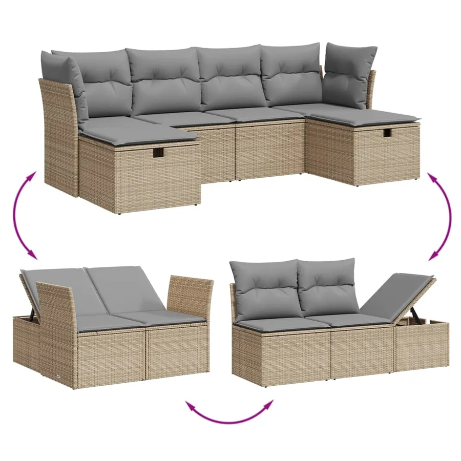 Salon de jardin avec coussins 6pcs mélange beige résine tressée - 3