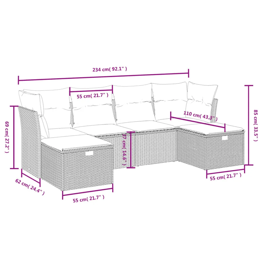 Salon de jardin avec coussins 6pcs mélange beige résine tressée - 4