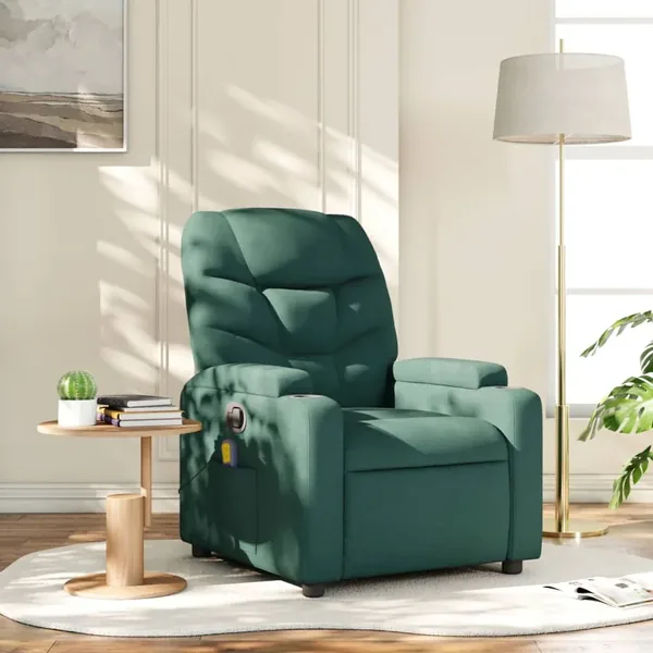 Fauteuil inclinable de massage vert foncé tissu
