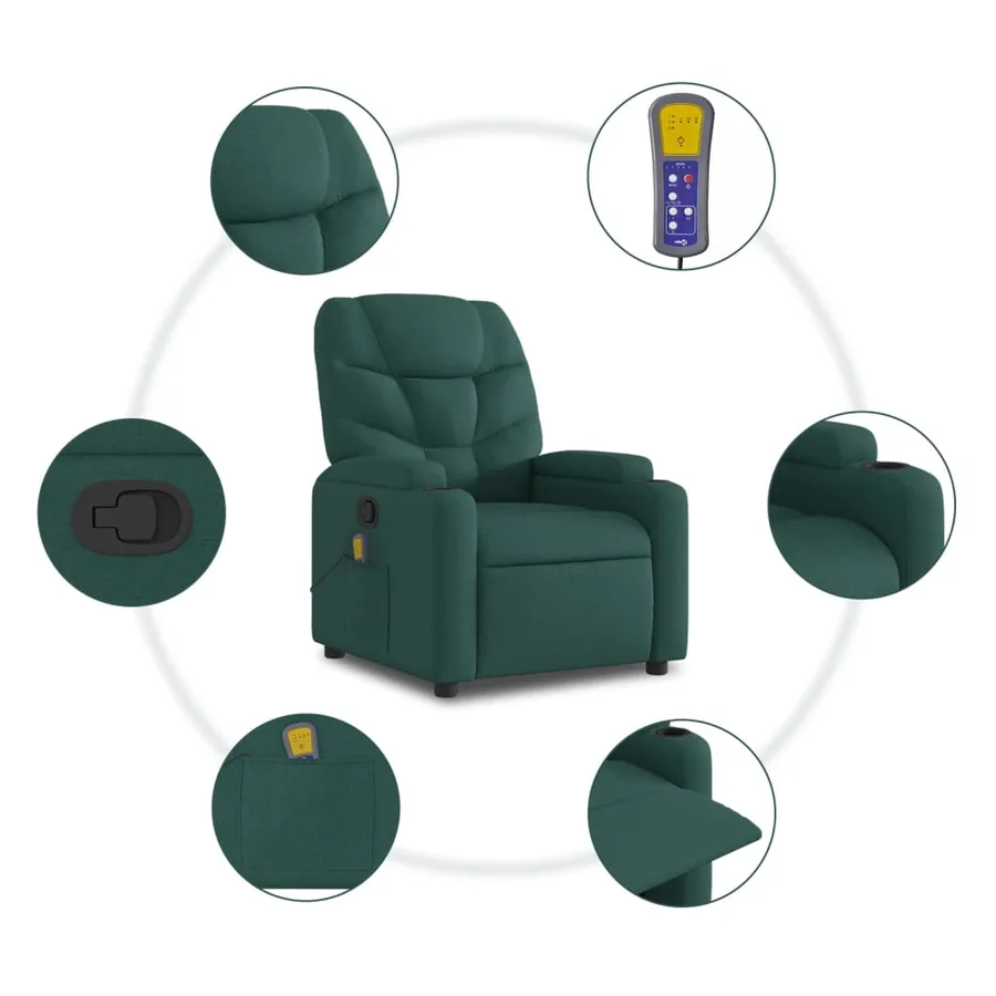 Fauteuil inclinable de massage vert foncé tissu - 6