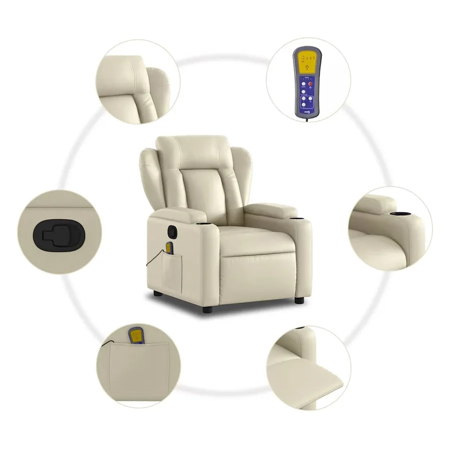 Fauteuil inclinable de massage Crème Similicuir - 9