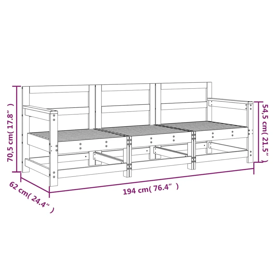 Salon de jardin 3 pcs bois massif de pin - 7