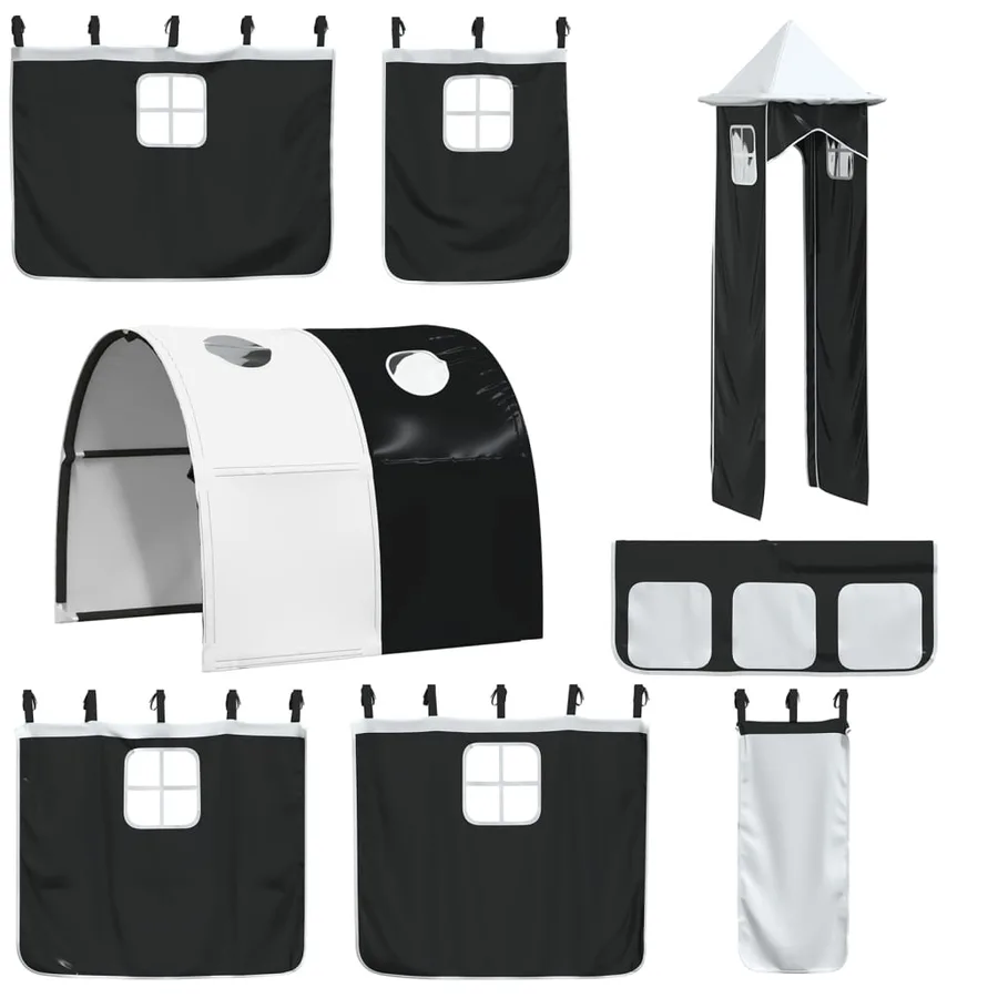 Rideaux pour lit mezzanine avec tunnel et tour blanc et noir - 3