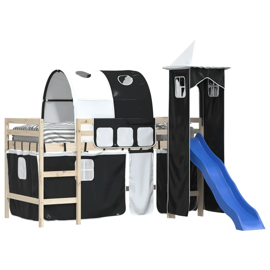 Rideaux pour lit mezzanine avec tunnel et tour blanc et noir - 4