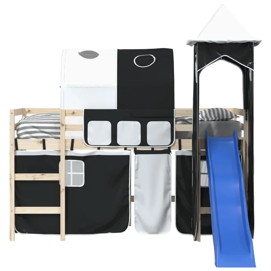 Rideaux pour lit mezzanine avec tunnel et tour blanc et noir - 5