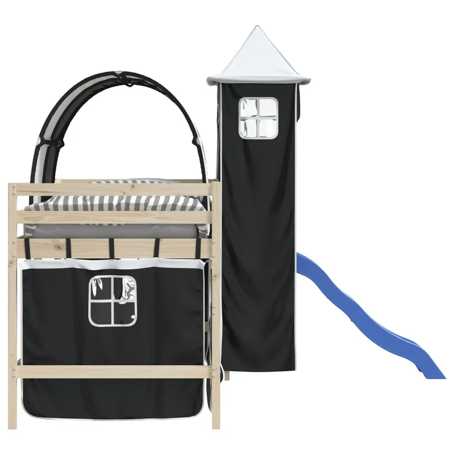 Rideaux pour lit mezzanine avec tunnel et tour blanc et noir - 6
