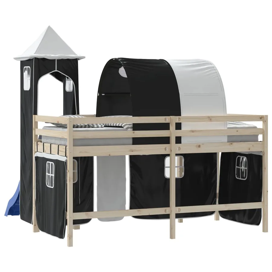 Rideaux pour lit mezzanine avec tunnel et tour blanc et noir - 7