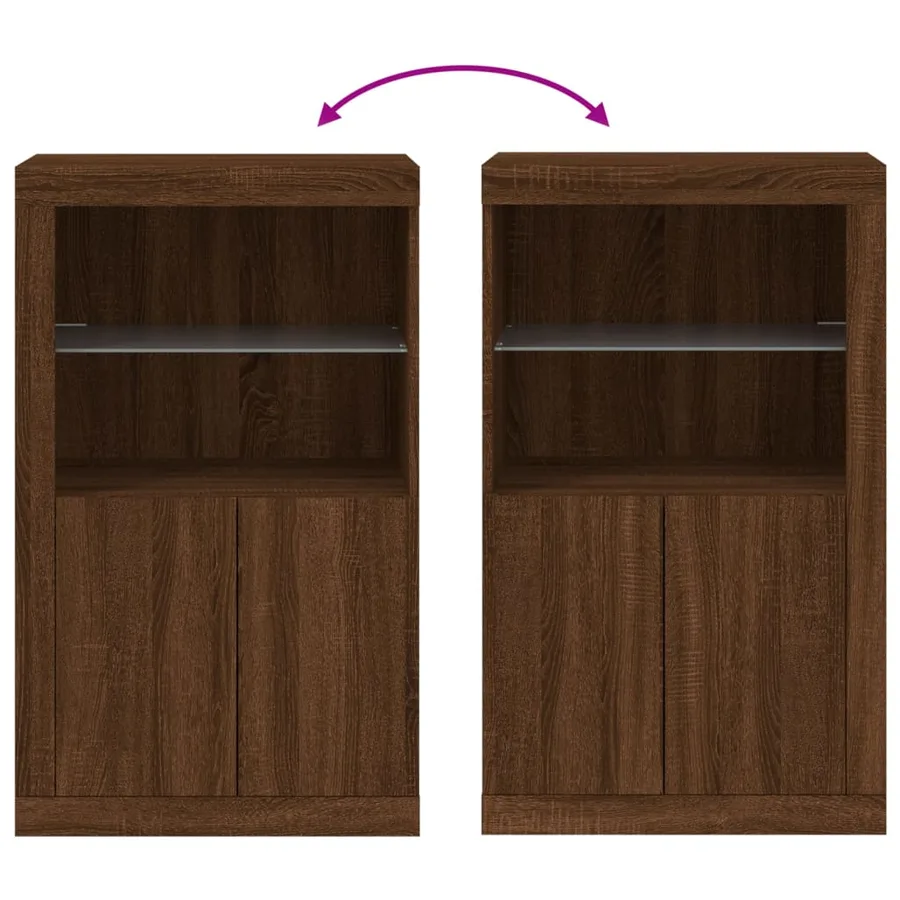 Armoire latérale avec lumières LED chêne marron bois ingénierie - 10