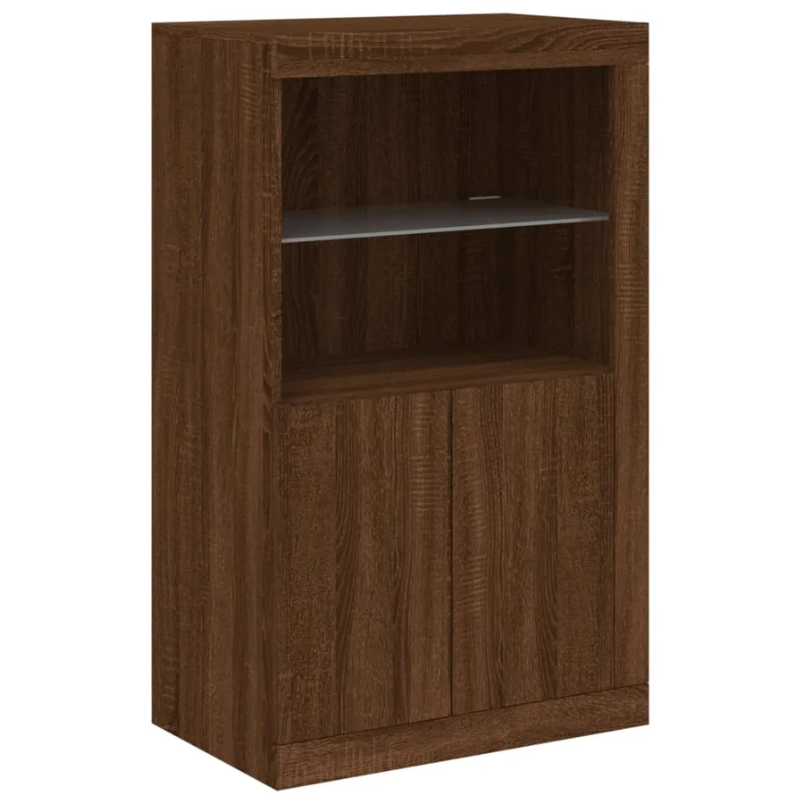 Armoire latérale avec lumières LED chêne marron bois ingénierie - 3