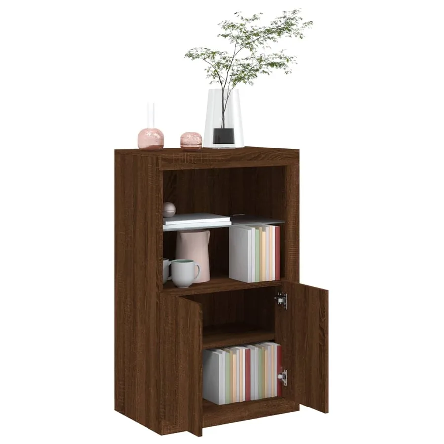 Armoire latérale avec lumières LED chêne marron bois ingénierie - 5
