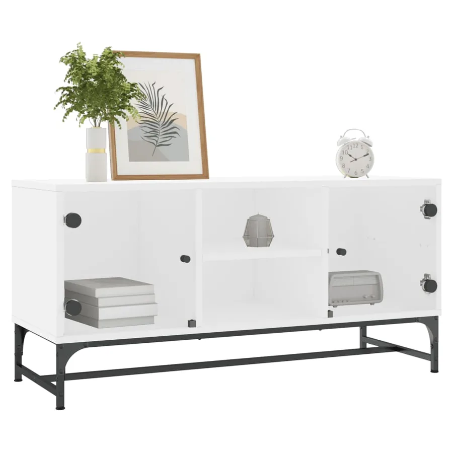 Meuble TV avec portes en verre blanc 102x37x50 cm - 3