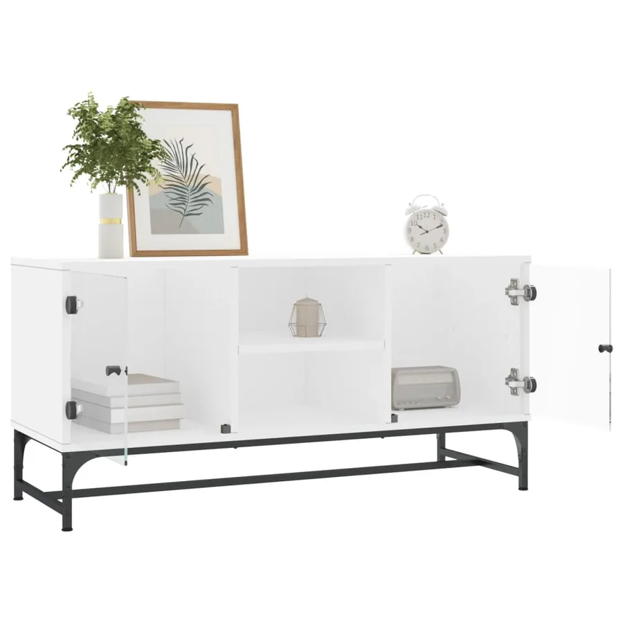 Meuble TV avec portes en verre blanc 102x37x50 cm - 4