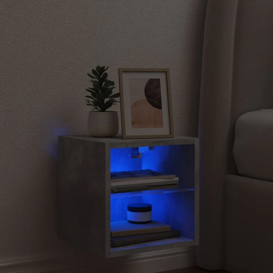Meuble TV mural avec lumières LED gris béton 30x28,5x30 cm - 3