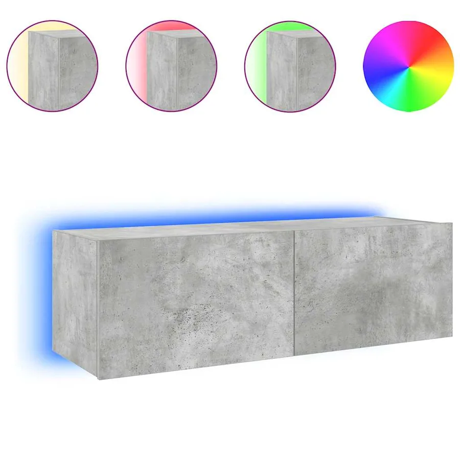 Meuble TV mural avec lumières LED gris béton 100x35x31 cm - 2