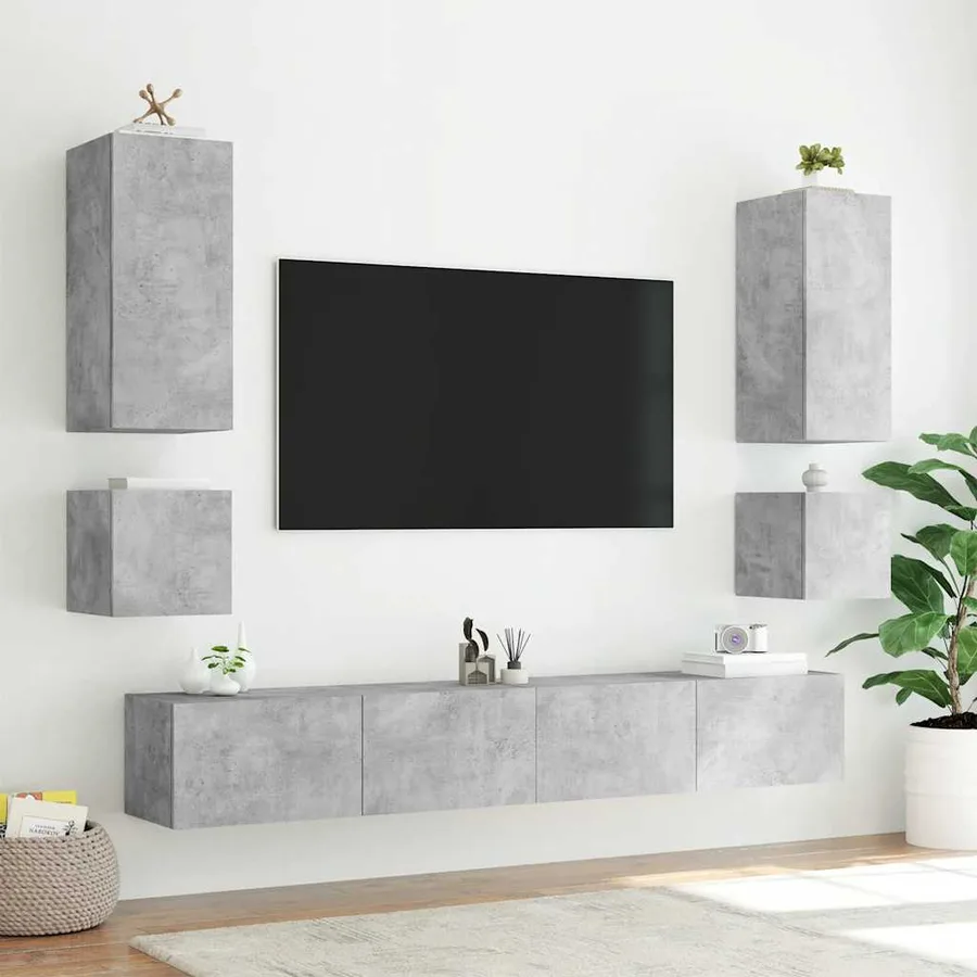 Meuble TV mural avec lumières LED gris béton 100x35x31 cm - 6