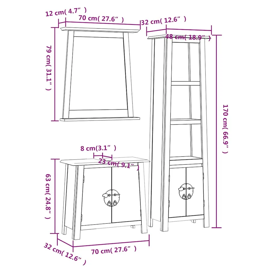 Ensemble de meubles de salle de bain 3 pcs bois de pin massif - 9