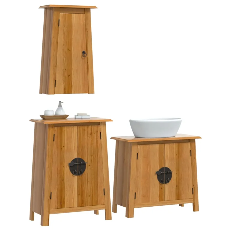 Ensemble de meubles de salle de bain 3 pcs bois de pin massif - 3