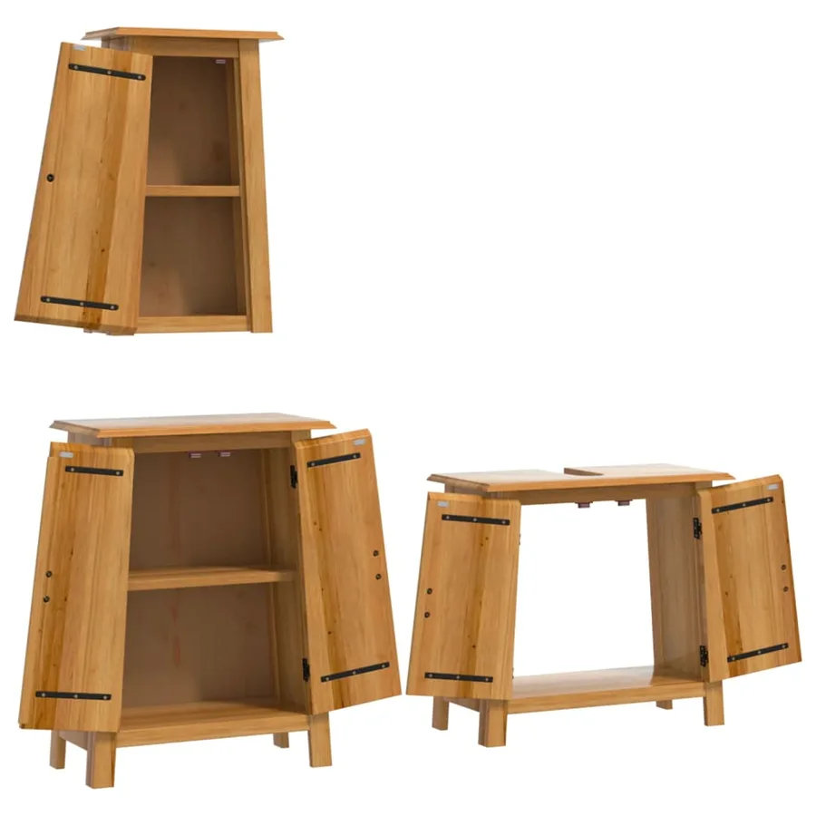 Ensemble de meubles de salle de bain 3 pcs bois de pin massif - 4