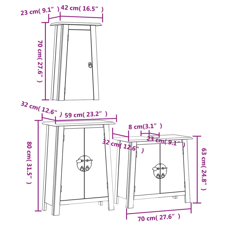 Ensemble de meubles de salle de bain 3 pcs bois de pin massif - 9