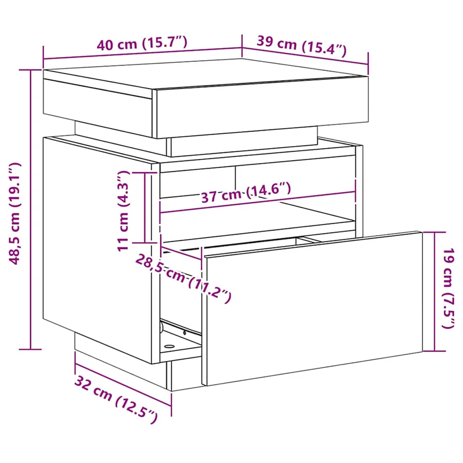 Armoire de chevet avec lumières LED chêne fumé 40x39x48,5 cm - 15