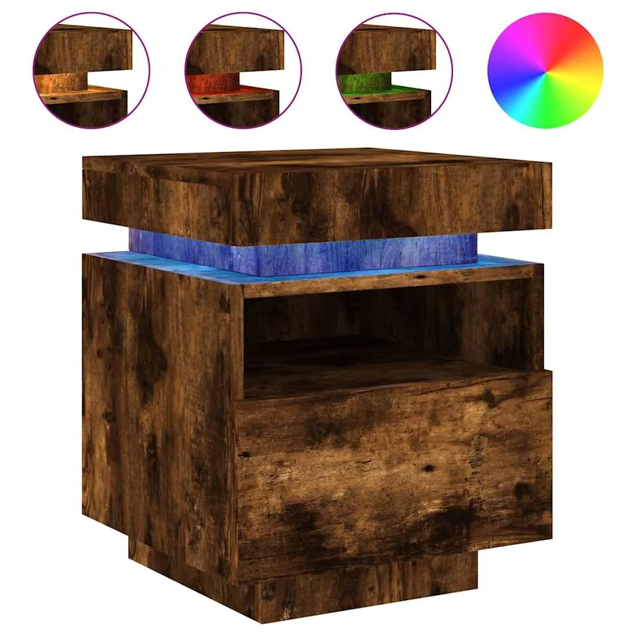 Armoire de chevet avec lumières LED chêne fumé 40x39x48,5 cm - 2