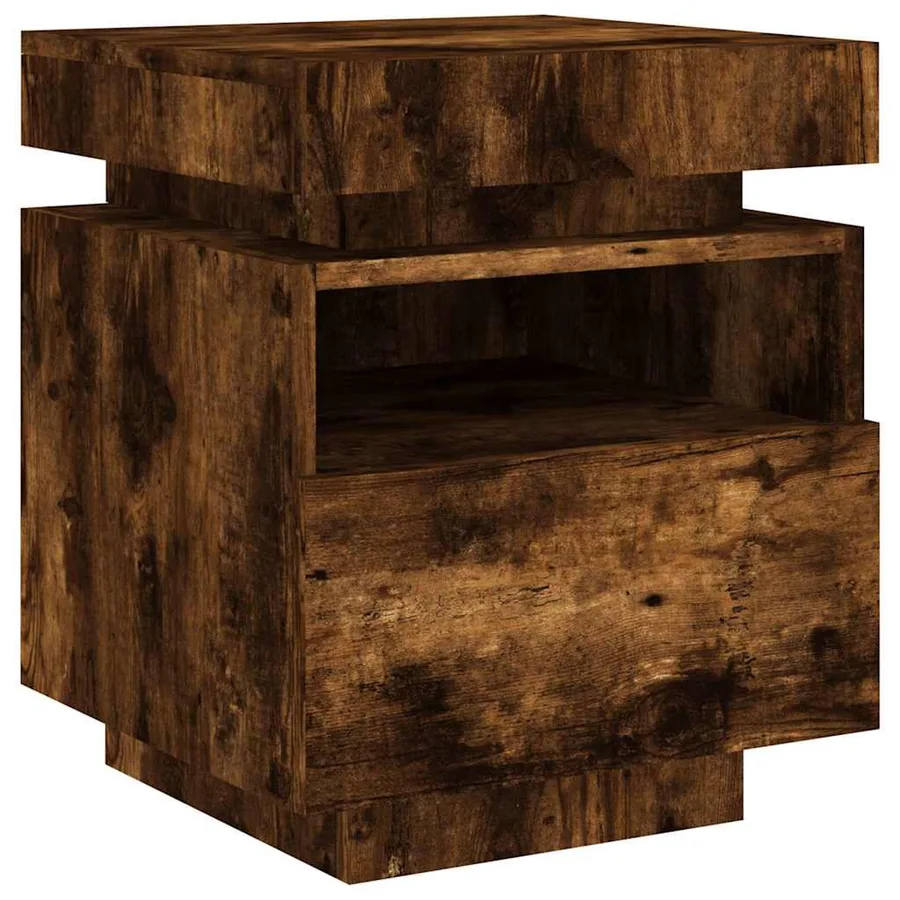 Armoire de chevet avec lumières LED chêne fumé 40x39x48,5 cm - 4