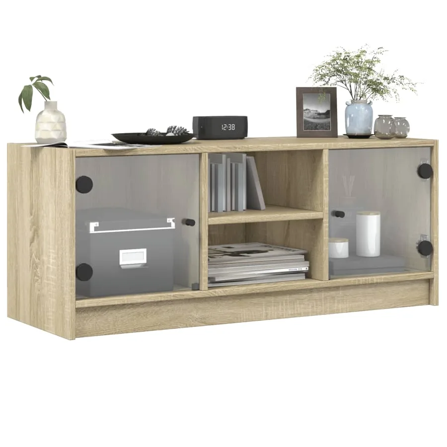 Meuble TV avec portes en verre chêne sonoma 102x37x42 cm - 4