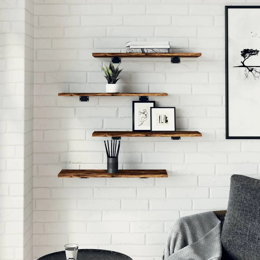 Étagères murales 4 pcs chêne fumé 60x20x1,5cm bois d'ingénierie - 3