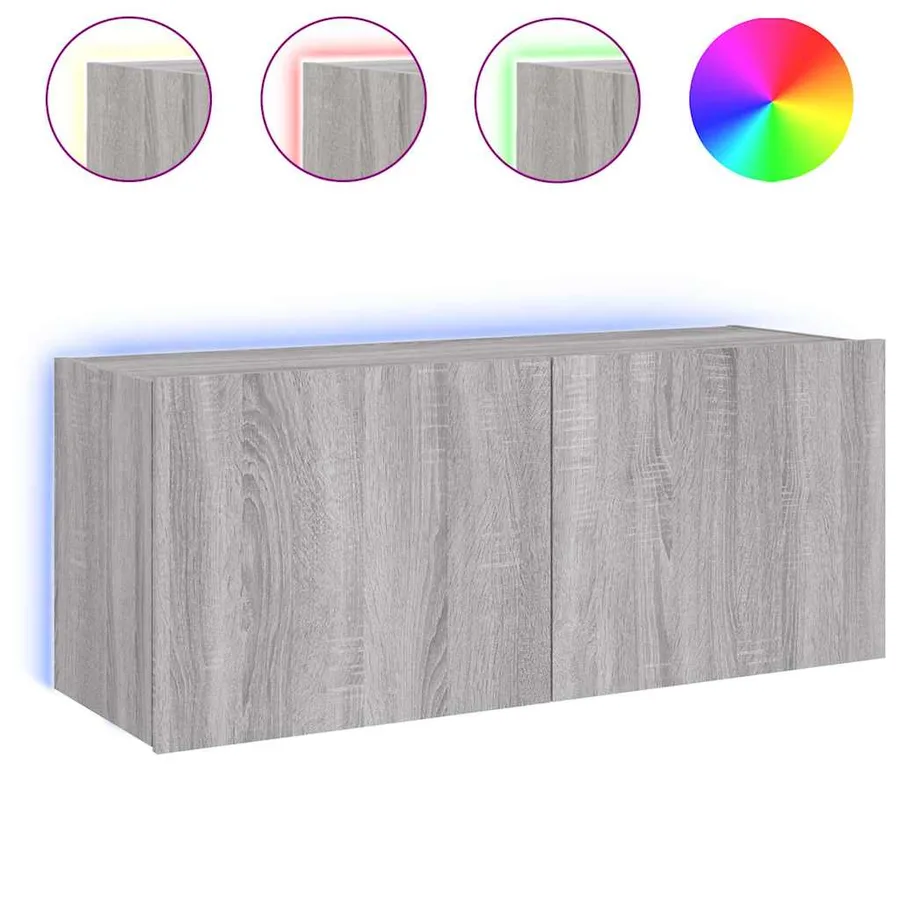 Meuble TV mural avec lumières LED sonoma gris 100x35x41 cm - 2