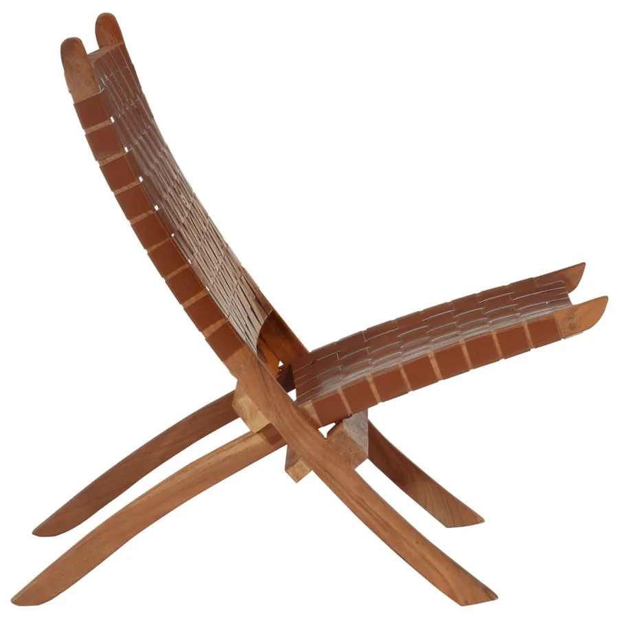 Chaise de relaxation pliable marron cuir véritable - 3