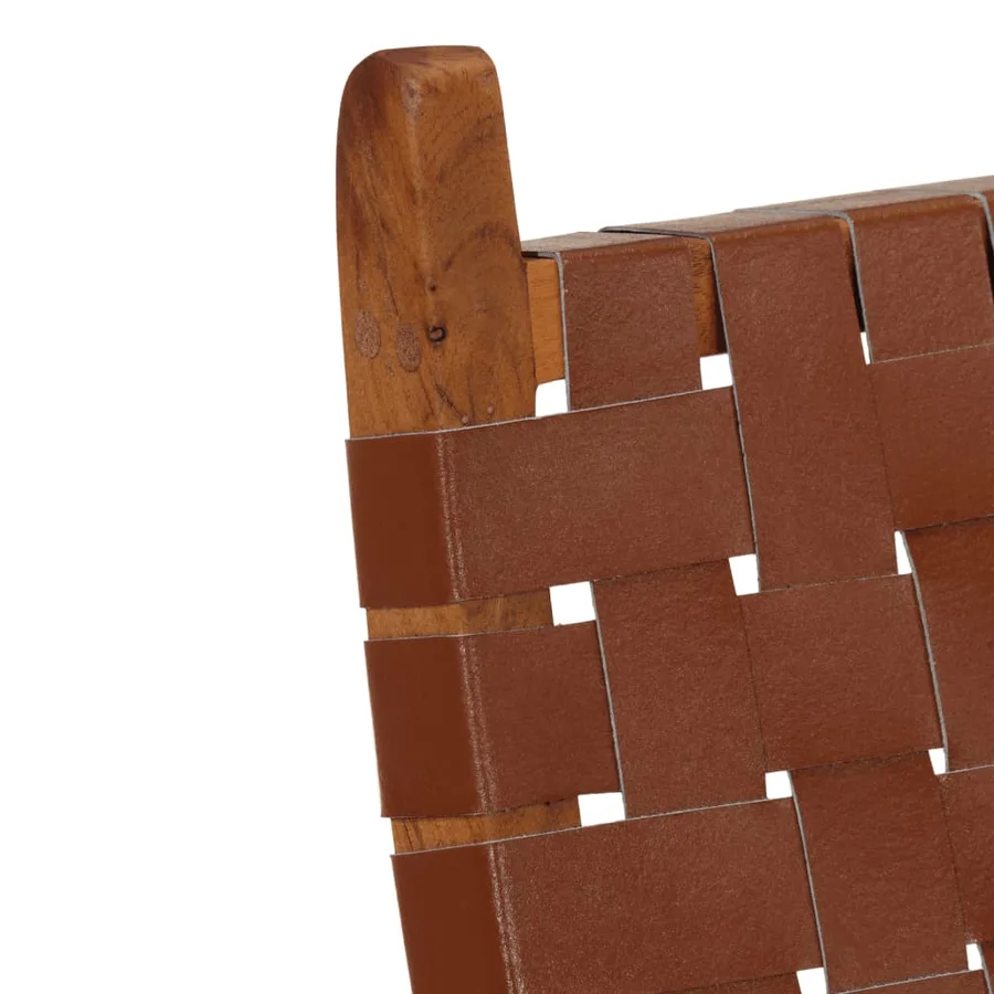 Chaise de relaxation pliable marron cuir véritable - 6