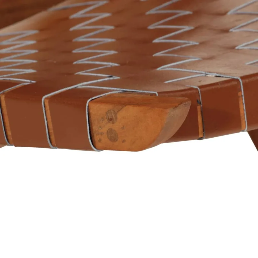 Chaise de relaxation pliable marron cuir véritable - 7