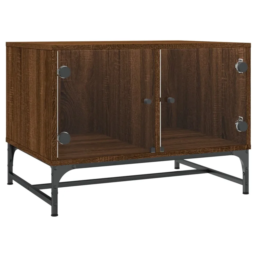 Table basse avec portes en verre chêne marron 68,5x50x50 cm - 2