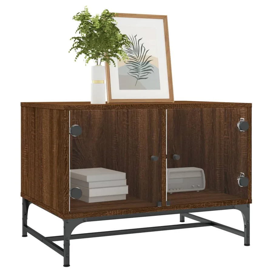 Table basse avec portes en verre chêne marron 68,5x50x50 cm - 3