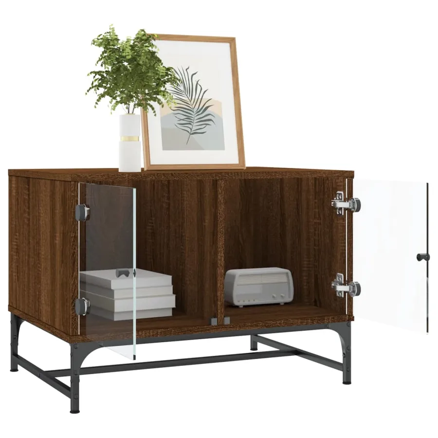 Table basse avec portes en verre chêne marron 68,5x50x50 cm - 4