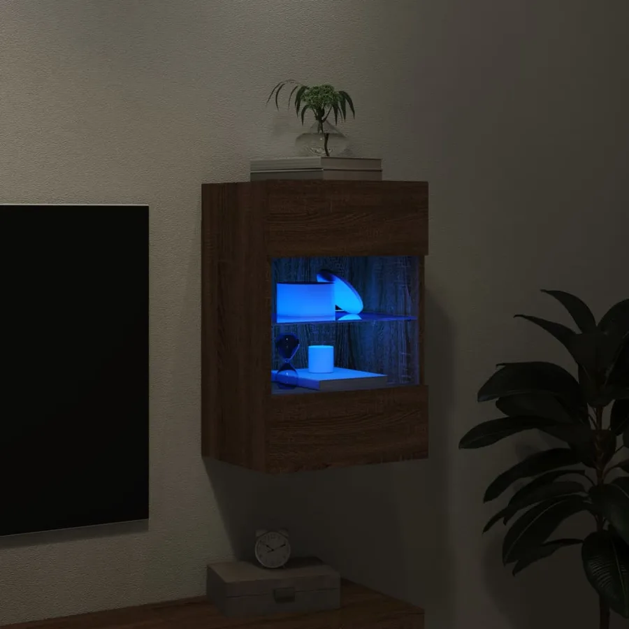 Meuble TV mural avec lumières LED chêne marron 40x30x60,5 cm - 3