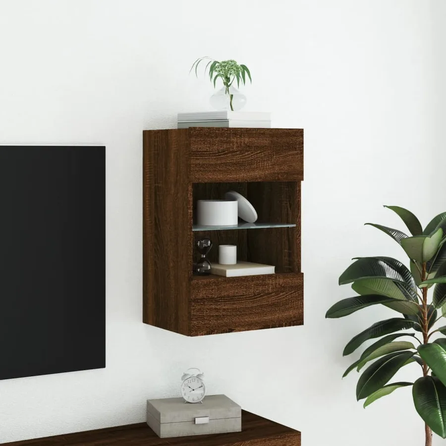 Meuble TV mural avec lumières LED chêne marron 40x30x60,5 cm - 4