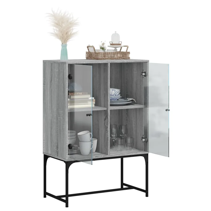 Armoire latérale avec portes en verre sonoma gris 69x37x100 cm - 5